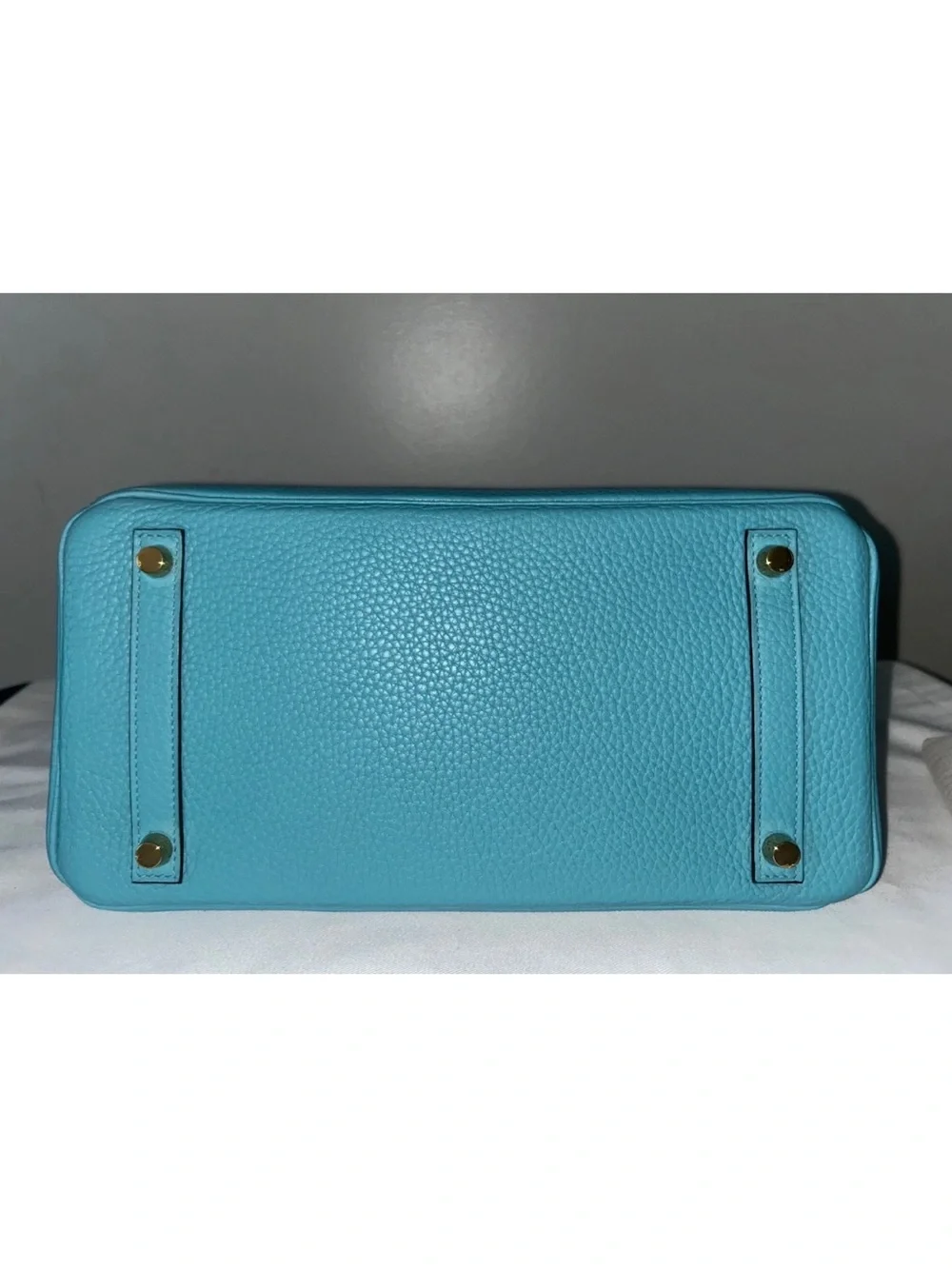 HERMES Birkin 30 Bleu Atoll Clemence Leather Gold Hardware Handbag